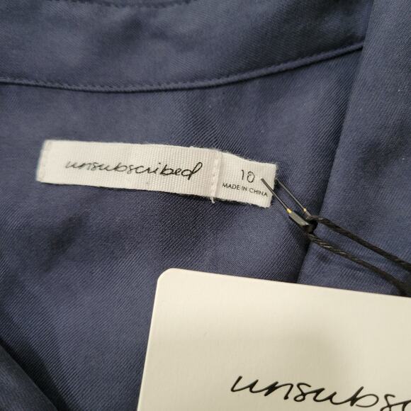 Unsubscribed 100% Silk Navy Blue Shirtdress Long Sleeve Size 10 - Picture 4 of 9